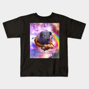 Rainbow Guinea Pig On Pizza In Space Kids T-Shirt